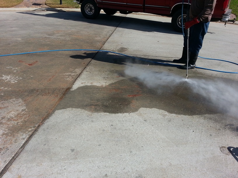 Pressure Washing Oil Stained Concrete